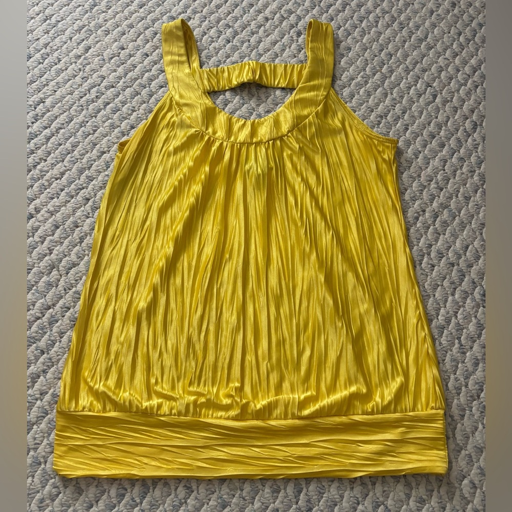 Y2K Satin Yellow Sleeveless Pleated Halter Top With Synched Waist